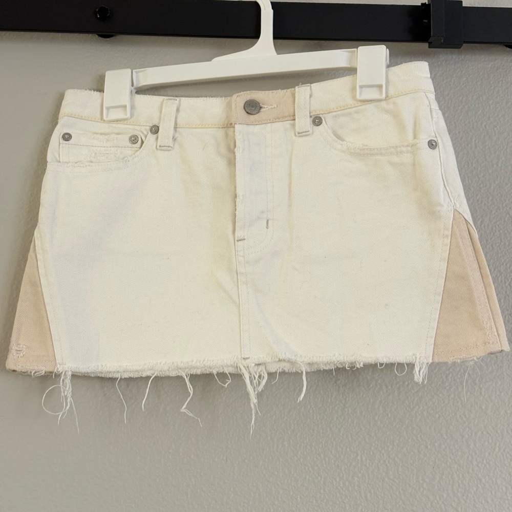 We The Free White and Tan Mini Skirt with Cut Out Design